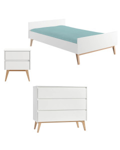 Ensemble de mobilier pour chambre d'enfant, série Swing en blanc et bois massif, par Pinio