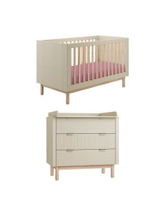Pack Duo chambre bébé Miloo coloris champagne avec lit 70x140 et commode à langer assortie de la marque Pinio