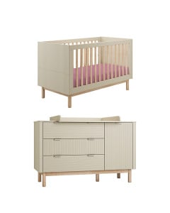 Pack chambre bébé Miloo Pinio champagne avec lit évolutif 70x140 et grande commode à langer