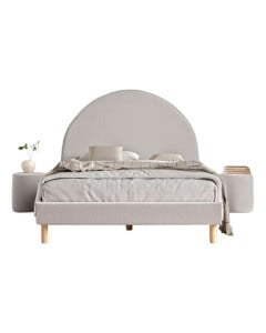 Pack lit enfant 2 places avec set de poufs gris en tissu bouclé - Collection Moon de chez Vipack