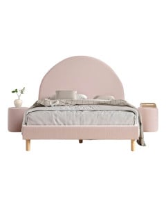 Pack lit enfant double avec set de poufs rose en tissu bouclé - Collection Moon de chez Vipack