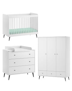 Chambre bébé complète Blanca, lit 60x120, commode et armoire 3 portes, style contemporain blanc et noir, Vox chez Le Jurassien