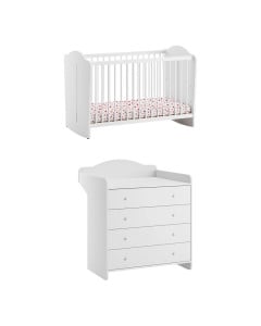 Pack DUO lit bébé blanc 60x120 + commode à langer Megeve, style authentique, par Vox bébé chez le Jurassien