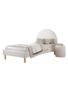 Ensemble lit enfant 90x200 avec pouf en tissu bouclé blanc - Collection Moon Vipack