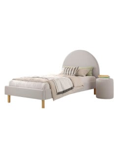 Ensemble lit enfant 1 place avec pouf en tissu bouclé gris - Collection Moon Vipack