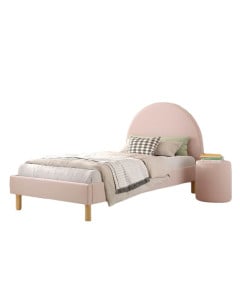Ensemble lit 1 place enfant avec pouf en tissu bouclé rose - Collection Moon Vipack