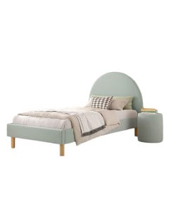 Ensemble lit pour enfant 90x200 avec pouf en tissu bouclé vert - Collection Moon