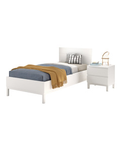 Pack chambre enfant EVA avec lit blanc 90x200 cm et table de chevet assortie.