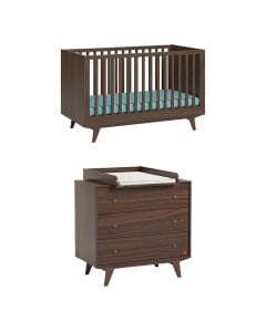 Pack lit et commode bébé finition bois noyer | Chambre bébé Mid Vox