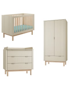 Chambre bébé complète Miloo champagne avec lit 60x120 évolutif, commode à langer et armoire 2 portes Pinio