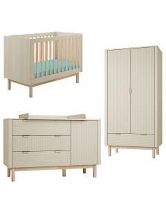 Chambre de bébé complète de la série Miloo de Pinio dans le coloris champagne et bois massif