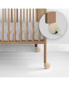 Jeu de 4 roulettes beige pour lit bébé ou table à langer Woodies – avec système de frein intégré