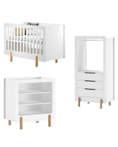 Pack chambre bébé TRIO Smile blanc - Lit 60x120 + Commode + Armoire (Jaxx par Vipack)