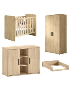 Trio chambre bébé évolutif finition bois chêne. Collection Sam par Vipack, chic et pratique, disponible chez le Jurassien