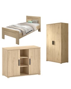 Trio chambre enfant décor chêne collection Sam, par Vipack, dispo chez le Jurassien, pour une chambre moderne et chic.