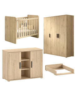 Trio king-size chambre bébé Sam avec une finition décor chêne, disponible chez Jurassien, marque Vipack