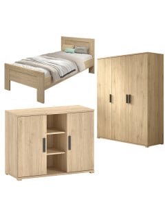 Chambre enfant king-size Trio décor chêne Sam par Vipack, spacieux et design, disponible chez le Jurassien
