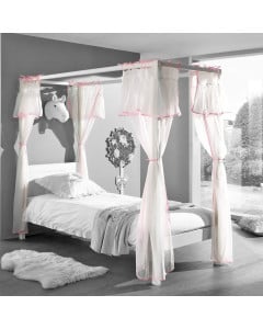 Voile pour lit baldaquin blanc et rose