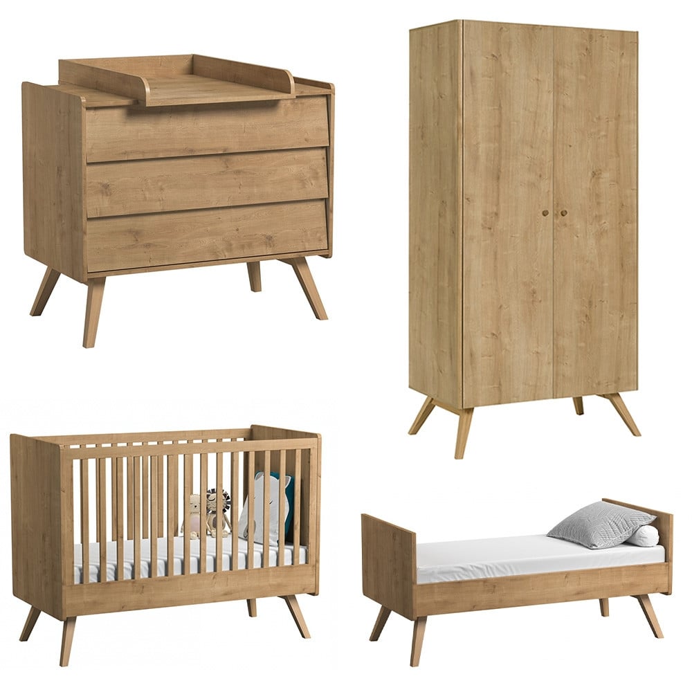 Chambre bébé complète en bois : lit évolutif, commode à langer et