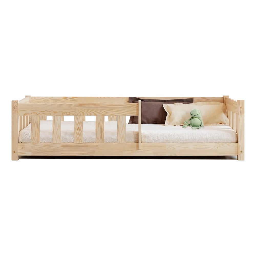 Lit Au Sol Avec Barrière Classic Montessori En Bois Naturel