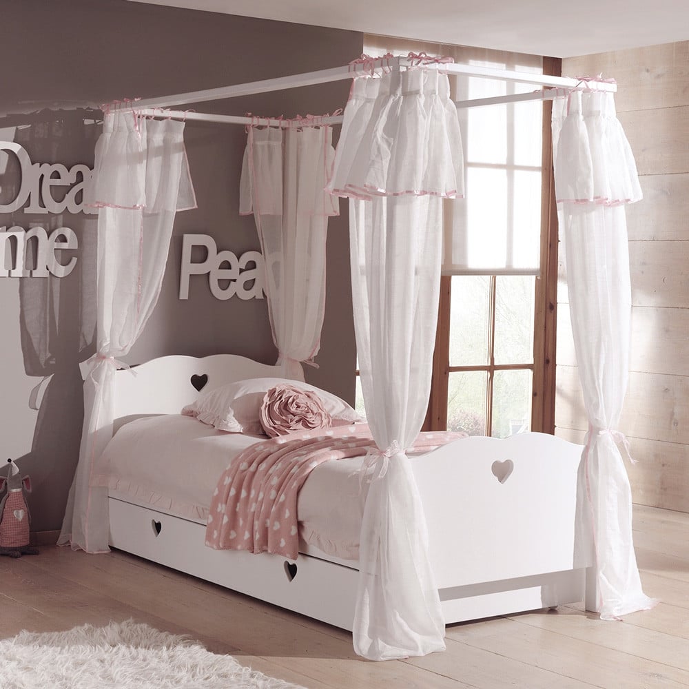 Lit Baldaquin Fille Coeur 90x200 Blanc - AMHB9014 - Vipack