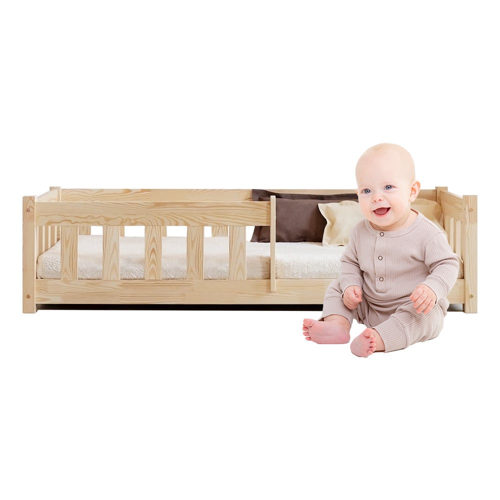 Lit bébé 2 ans avec barrière Classic en bois naturel