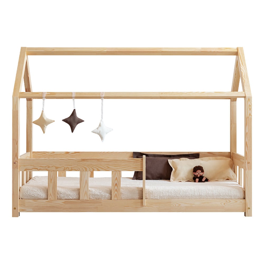 Lit Cabane Avec Barrière En Bois Naturel - MBP - Adeko