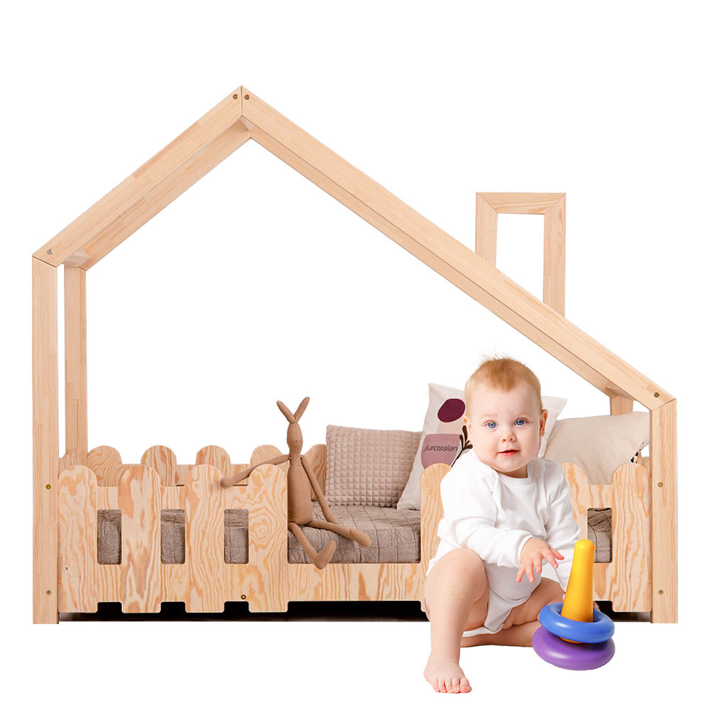 Lit Enfant Maison avec Cheminée Barrière de Sécurité Sommiers en Pin Lit  Maison pour Enfants, 90 x 200 cm sans Matelas