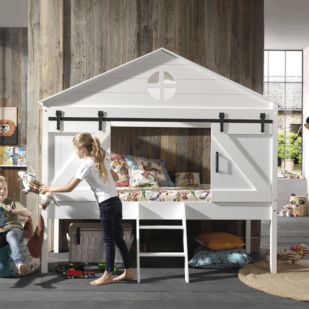 Lit mi-hauteur blanc - Thème Cabane pour chambre enfant & ado