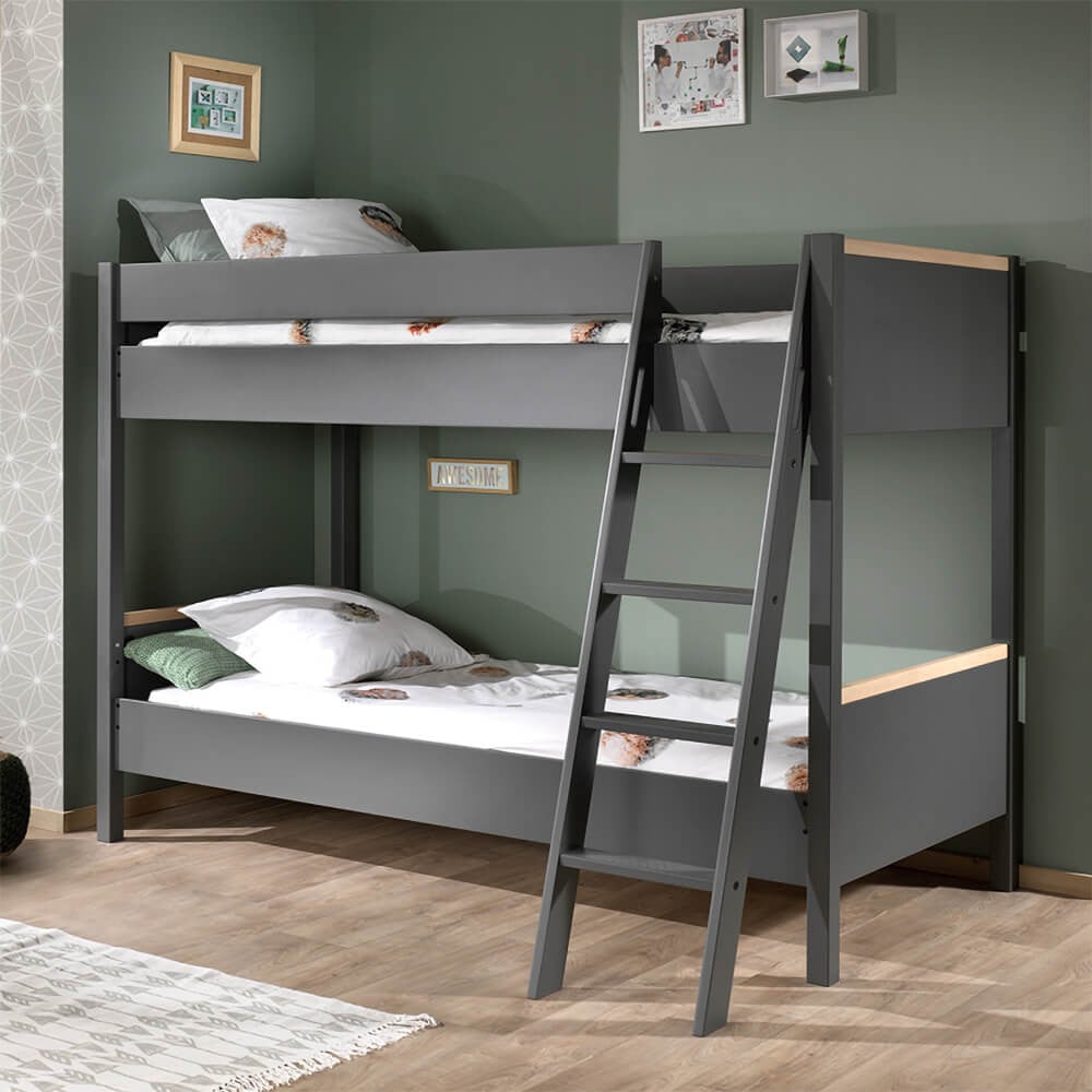 Lit Mezzanine Enfant Bureau & Armoire Anthracite Delio