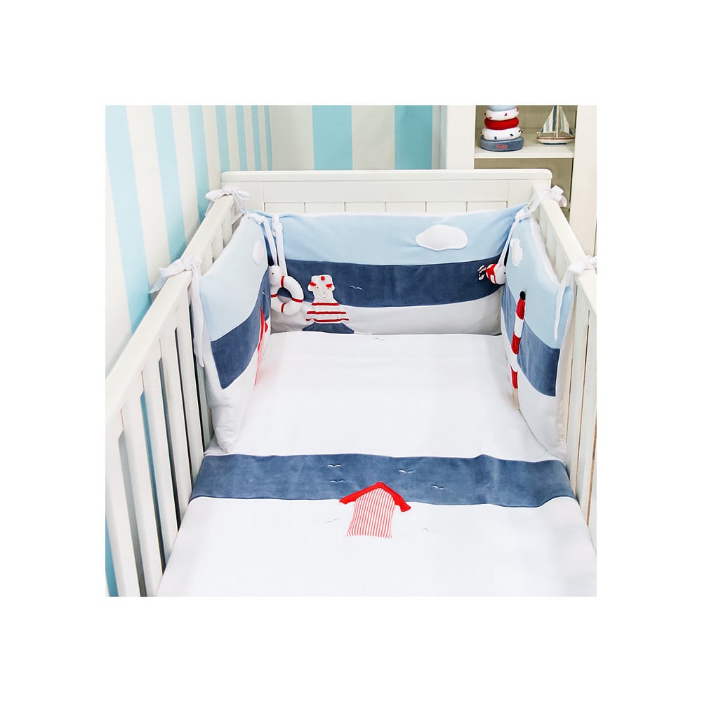 Parure de lit bébé bleu 60x120 cm avec tour de lit 2 en 1