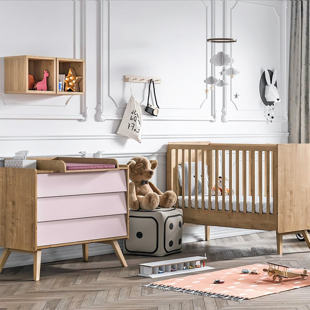 Petite Chambre Bébé Évolutive Vintage Vox Oak et Rose - Vox