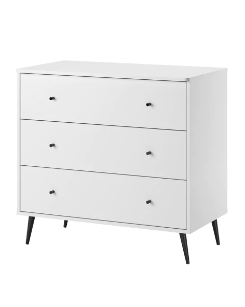 Commode Vox Blanca en mélamine blanche avec accents noirs, design moderne pour chambre enfant chez Jurassien, marque Vox.