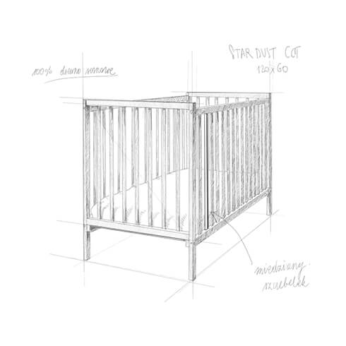 Dessin lit bébé à barreaux en bois Woodies