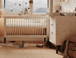 Chambre bébé Country de Pinio en pin massif avec lit à barreaux et commode à langer