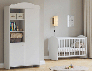 Chambre bébé Megeve blanche du fabricant Vox avec lit bébé et armoire assortie