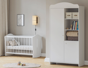 Chambre bébé Megeve blanche de Vox avec lit à barreaux et armoire assortie
