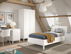 Chambre enfant Eva blanche de Vipack avec lit 90x200, armoire et commode assorties dans une déco moderne